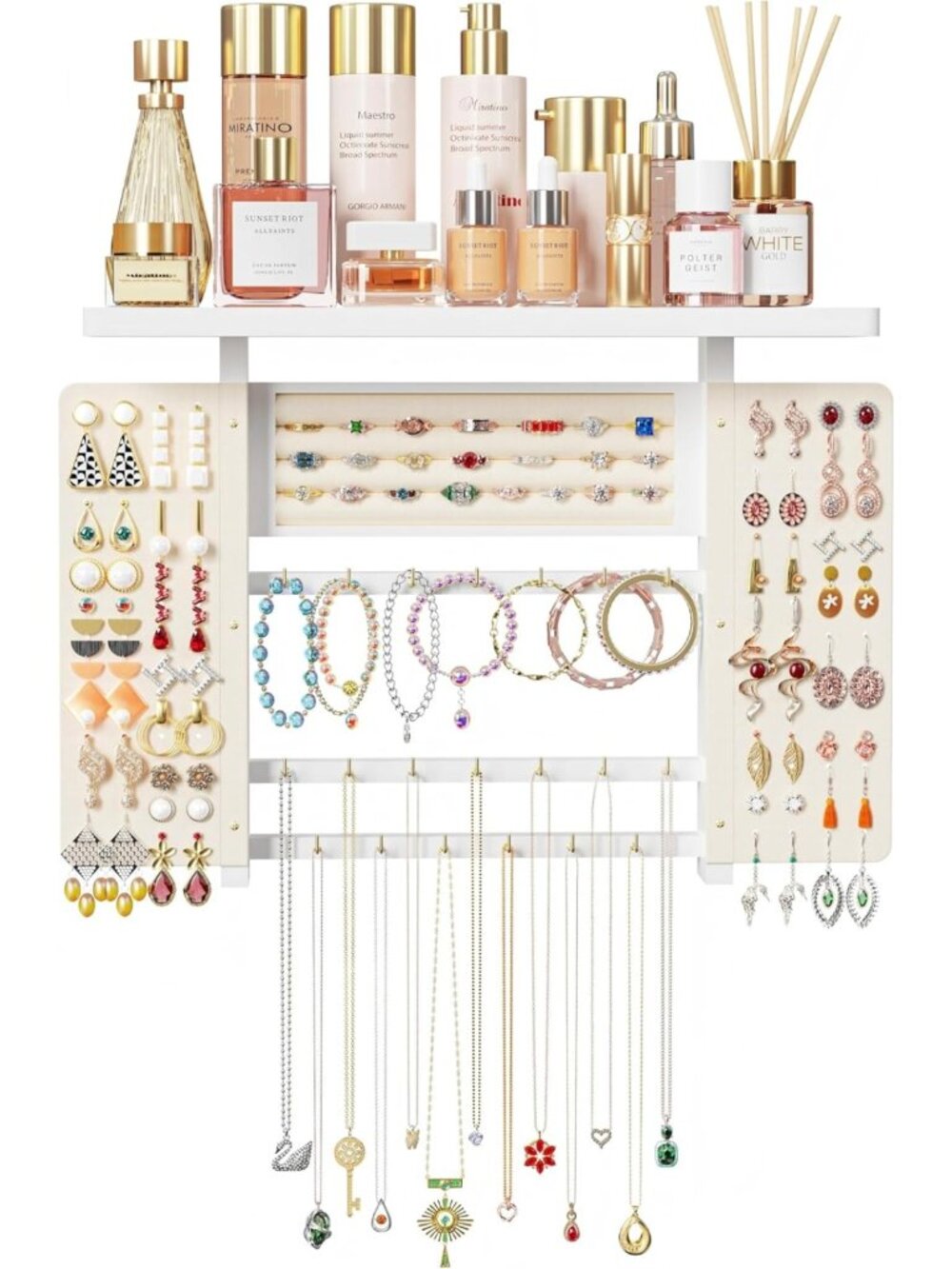 Large Capacity Wall-Mounted Jewelry Organizer - 5-in-1 Necklace & Earring